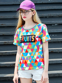 Casual Color-block Letter Design T-shirt